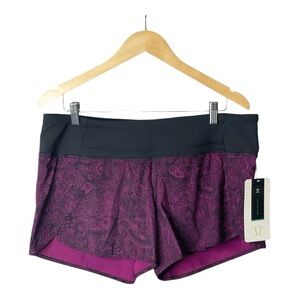 Lululemon Run Times Purple and Black Shorts Antique Paisley, Size 12 New